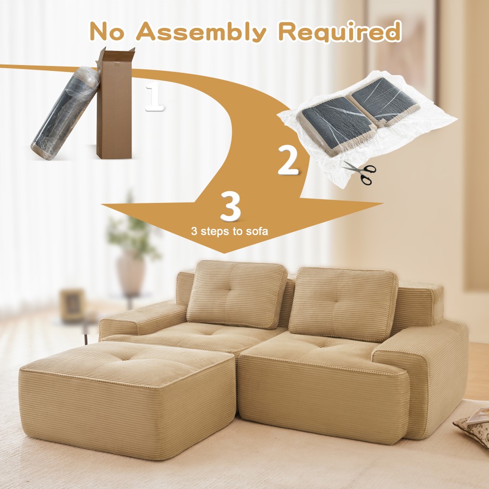 82" L-Shaped Modular Sectional Sofa w/ Ottoman, Corduroy, Camel