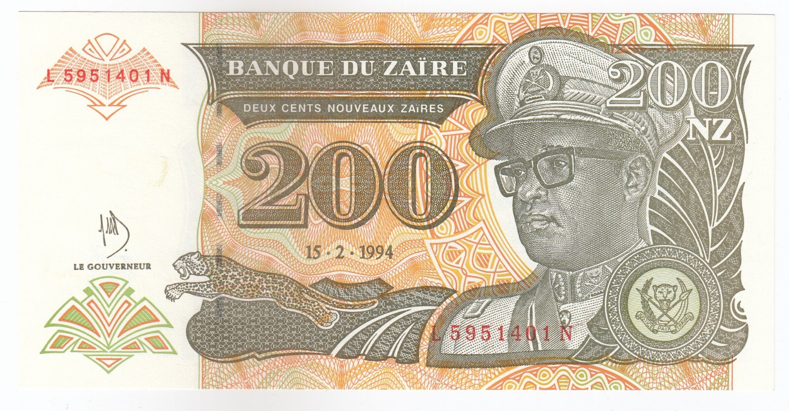 Zaire, 200 Nouveaux Zaires, 1994, P61, UNC
