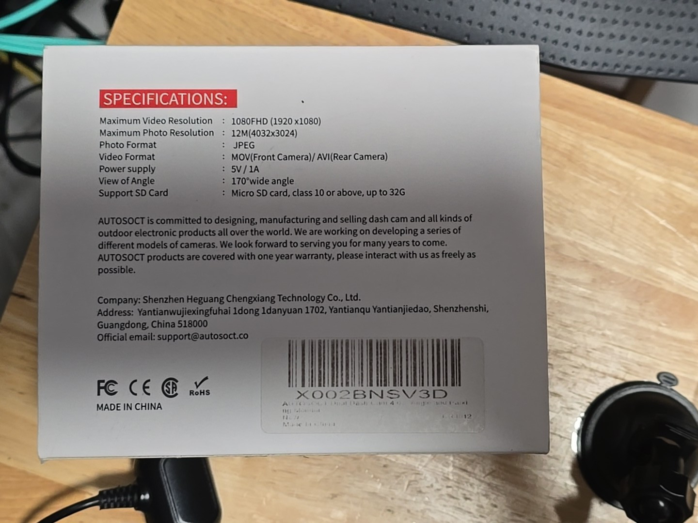 AUTOSOCK A40 DASH CAMERA WITH REAR CAMERA USE