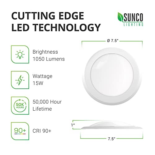 Sunco 5/6” LED Disk Lights Flush Mount Ceiling Light 12 Pack 4000K Cool White