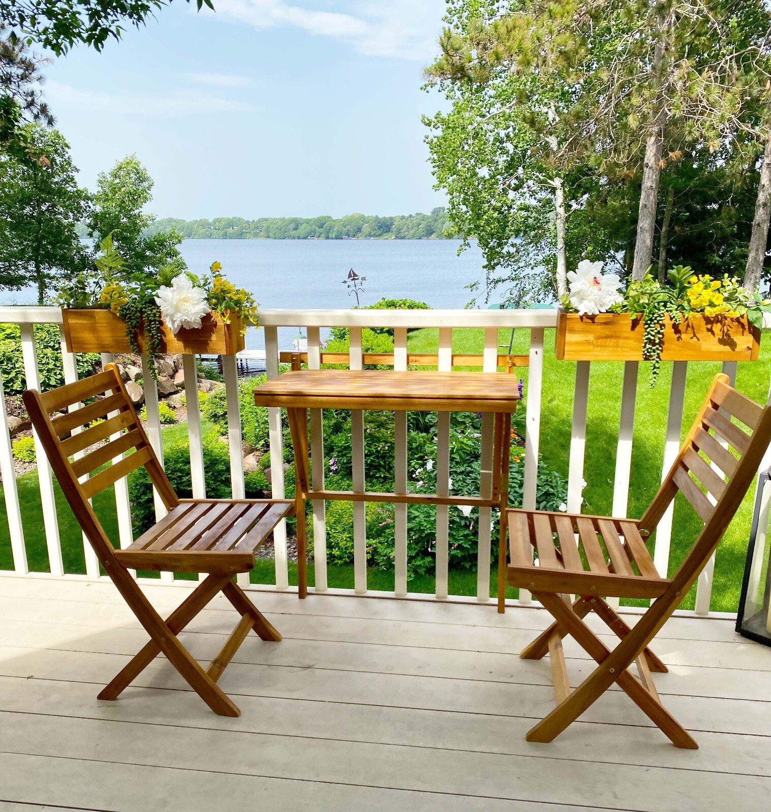 Patio Wise Outdoor Folding Acacia Wood Balcony Railing Table, Foldable Deck Bar