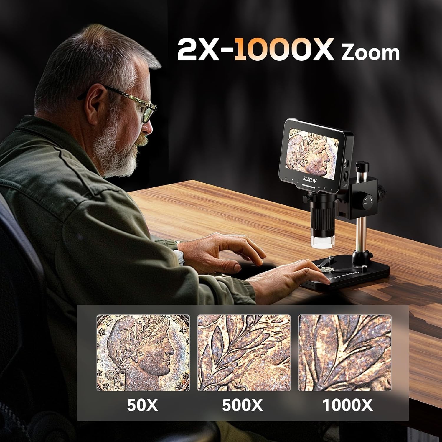 Explore with 1000x Digital Microscope: 4.3'' LCD, Adjustable Lights & PC Connect
