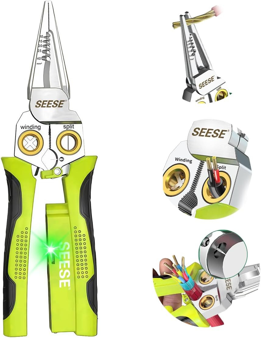 8-In-1 Wire Stripper for Electrician: Needle Nose Pliers with Voltage Tester & D