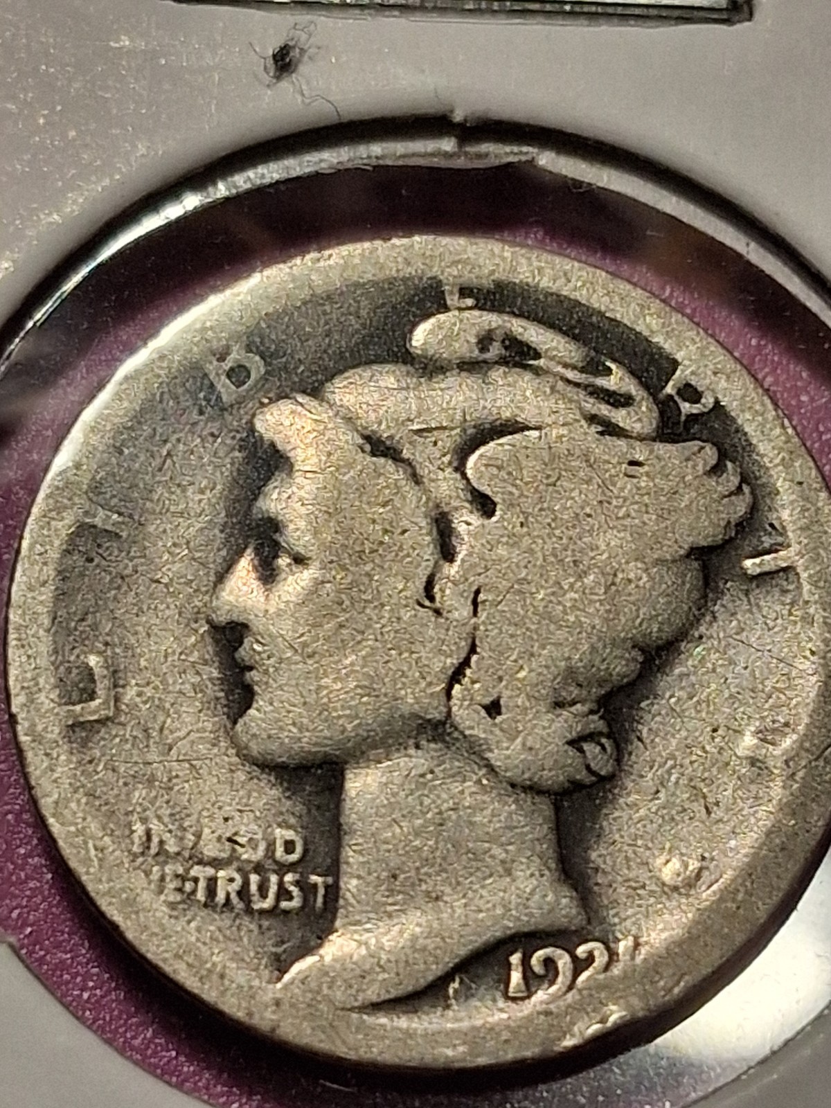 1921-P MERCURY DIME. G/VG. KEY DATE.