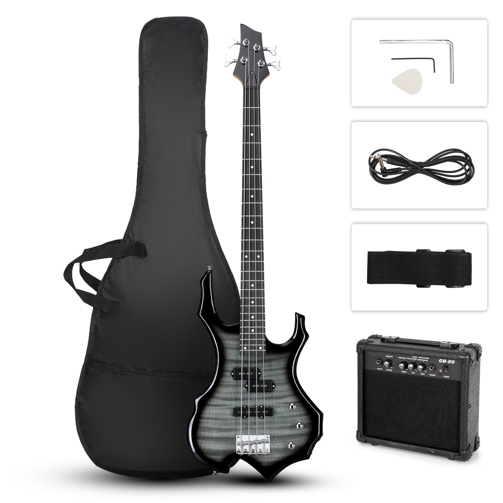 46 In Full Size Burning Fire Electric Bass Guitar AMP Beginner Kits for Student