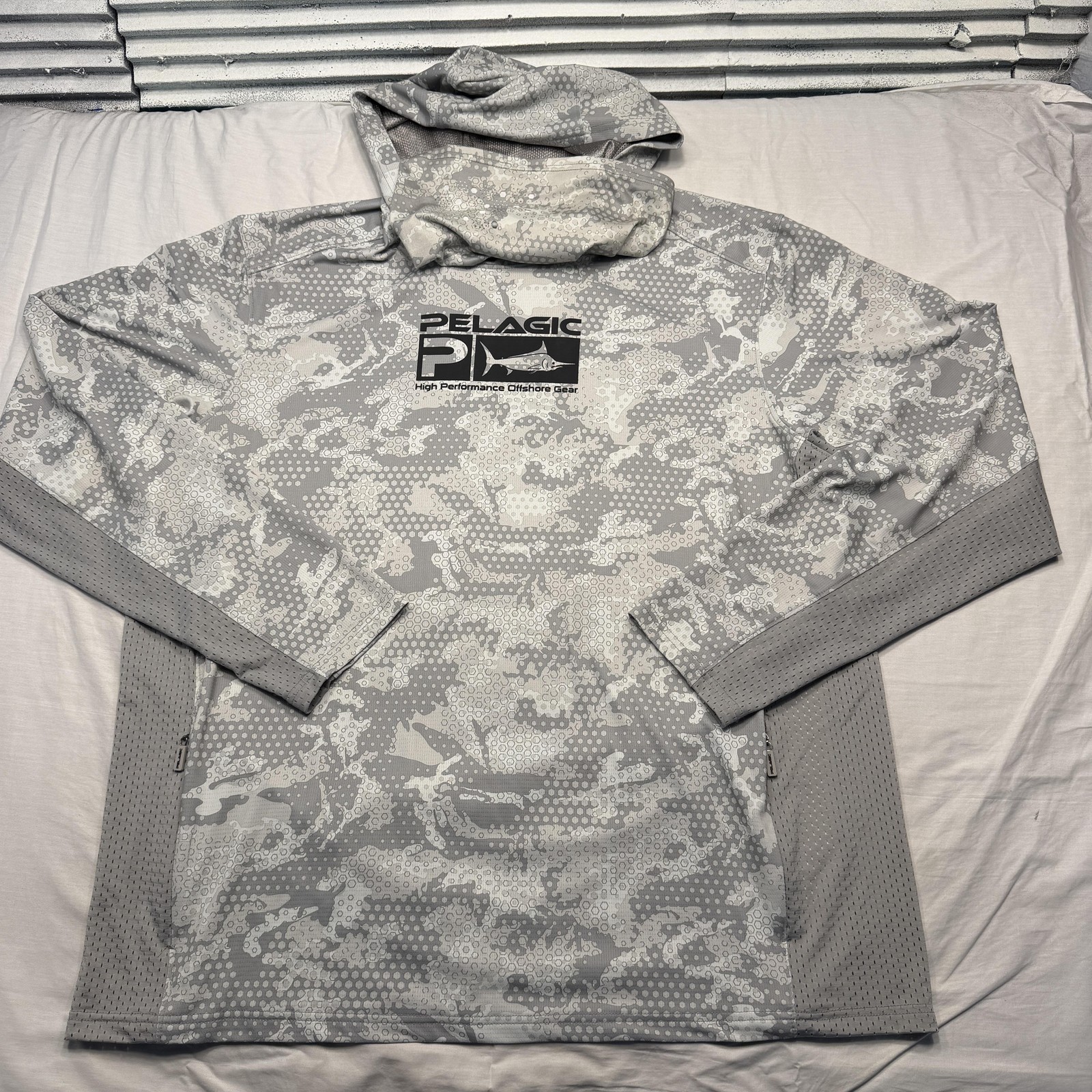 Pelagic Shirt Mens 3XL Gray Hooded Face Mask Camo Exo-Tech Fishing Performance
