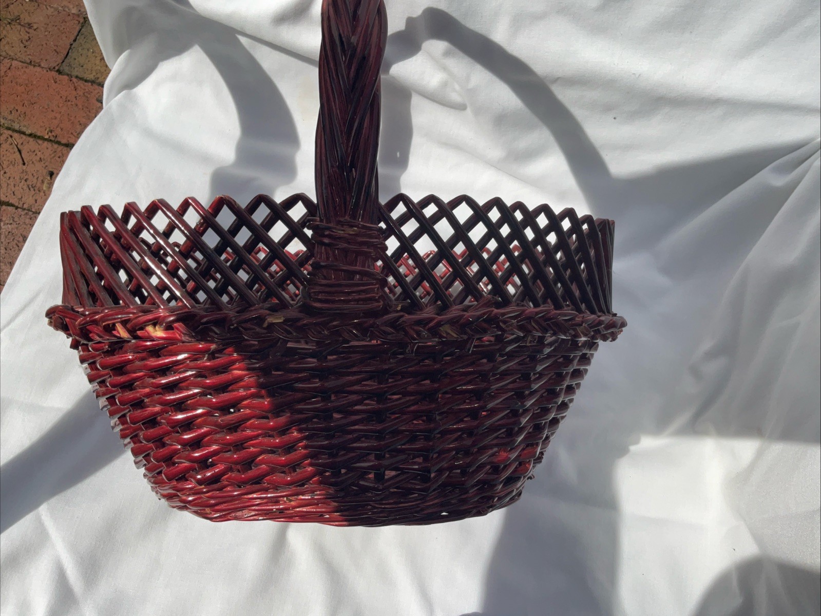 Decorative Basket Red Maroon Handle 12” Tall Unique
