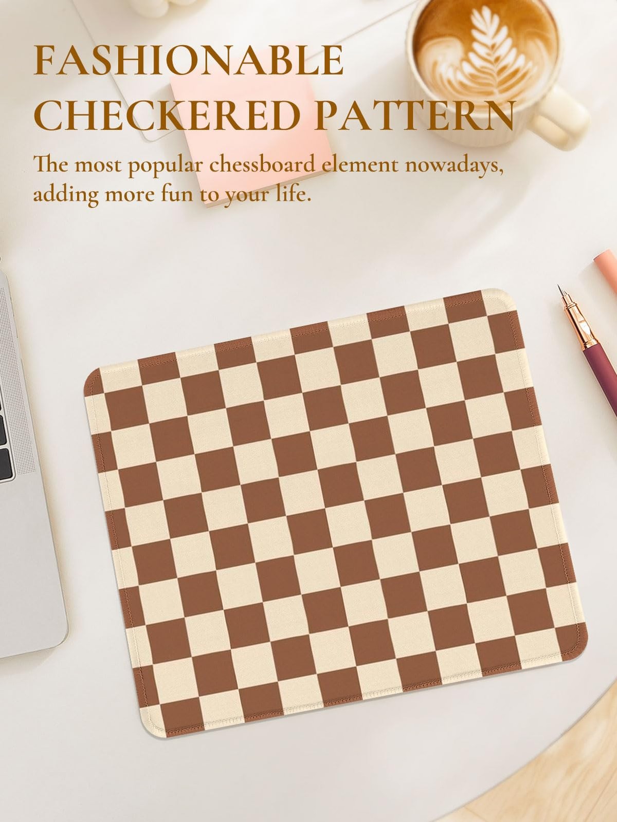Ksriylm Cute Brown Mouse Pad,Retro Checkered Pattern Mousepad,Square Aestheti...