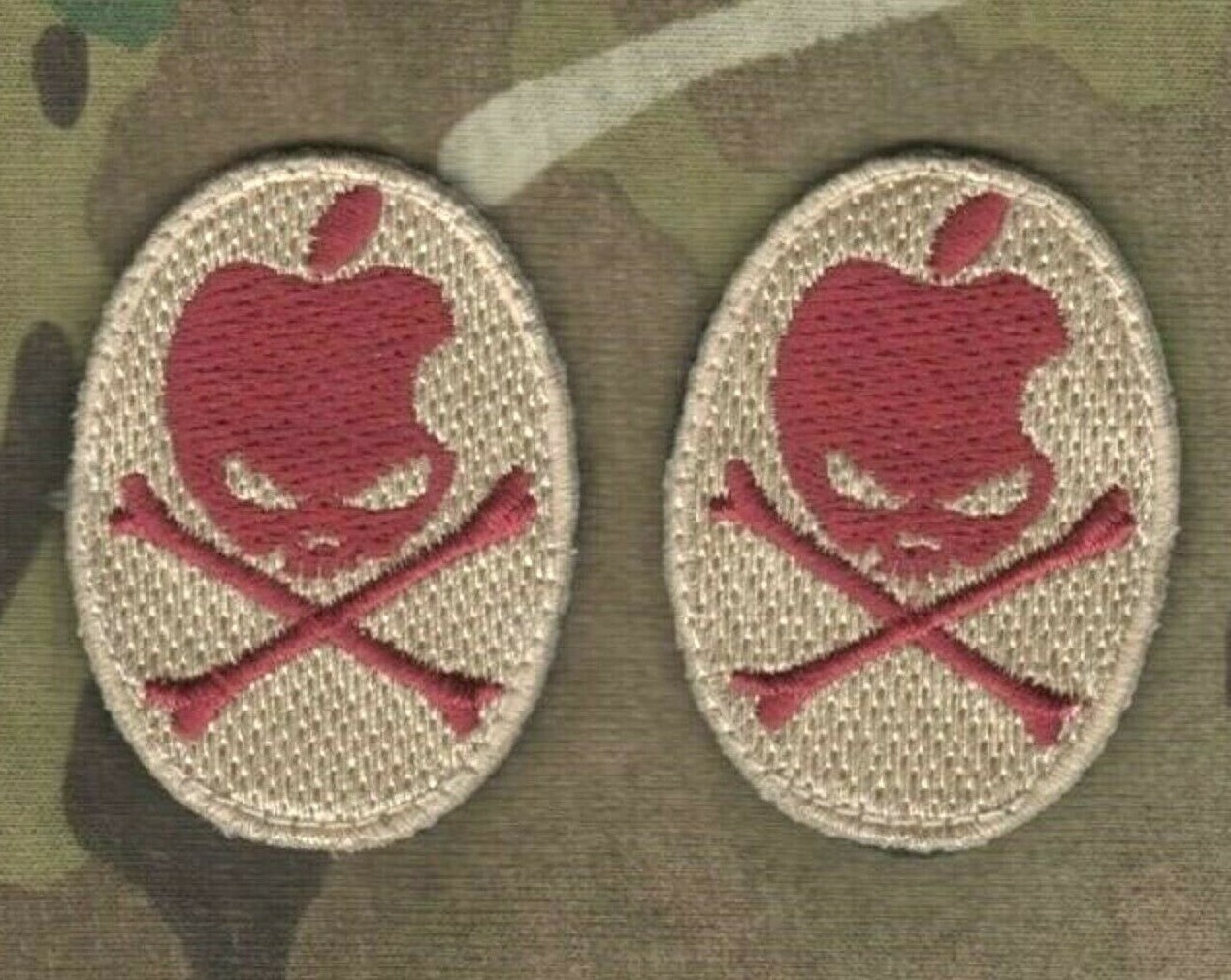 GREEN BERETS SFG SAS ODA Desert Tan burdock 2" 2-TAB: APPLE SKULL & CROSSBONE