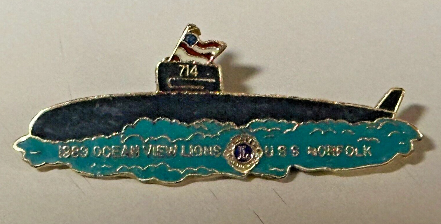 USS Norfolk SSN 714 1983 Commissioning Pin Oceanview Lions Club Navy Submarine