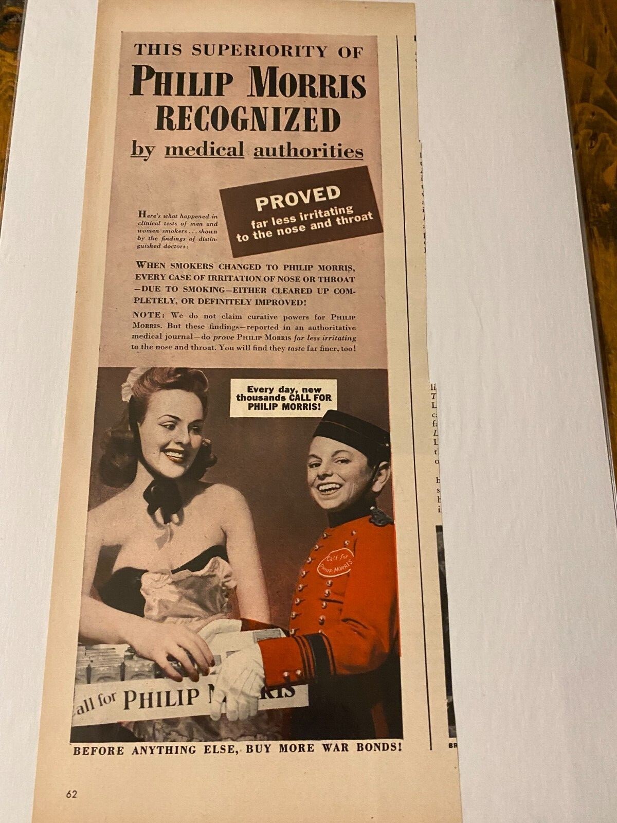Vintage 1944 Philip Morris Cigarettes Johnny With Cigarette Girl ad