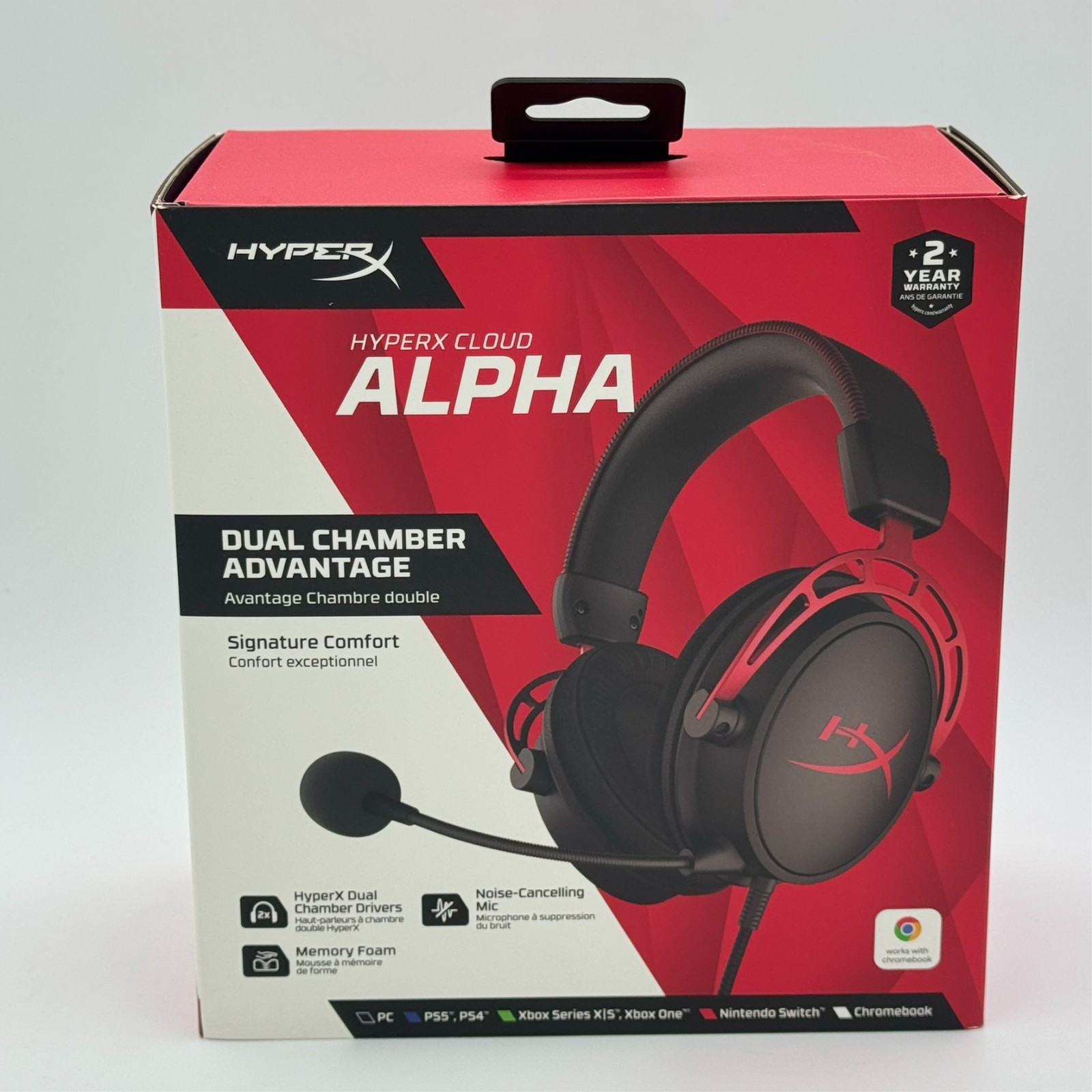 HyperX Cloud Alpha Gaming Headset - Dual Chamber Drivers - PC, PS5, Xbox - Red