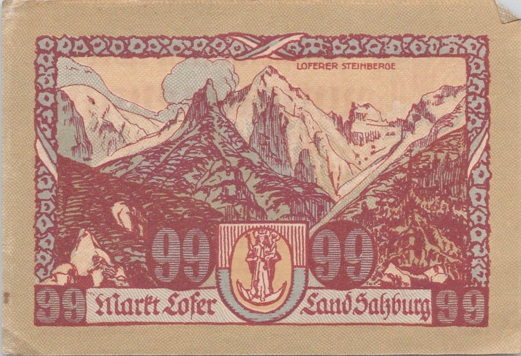 Austria Notgeld Lofer 90 Heller 1921 Vintage Paper Money Banknote Note VF