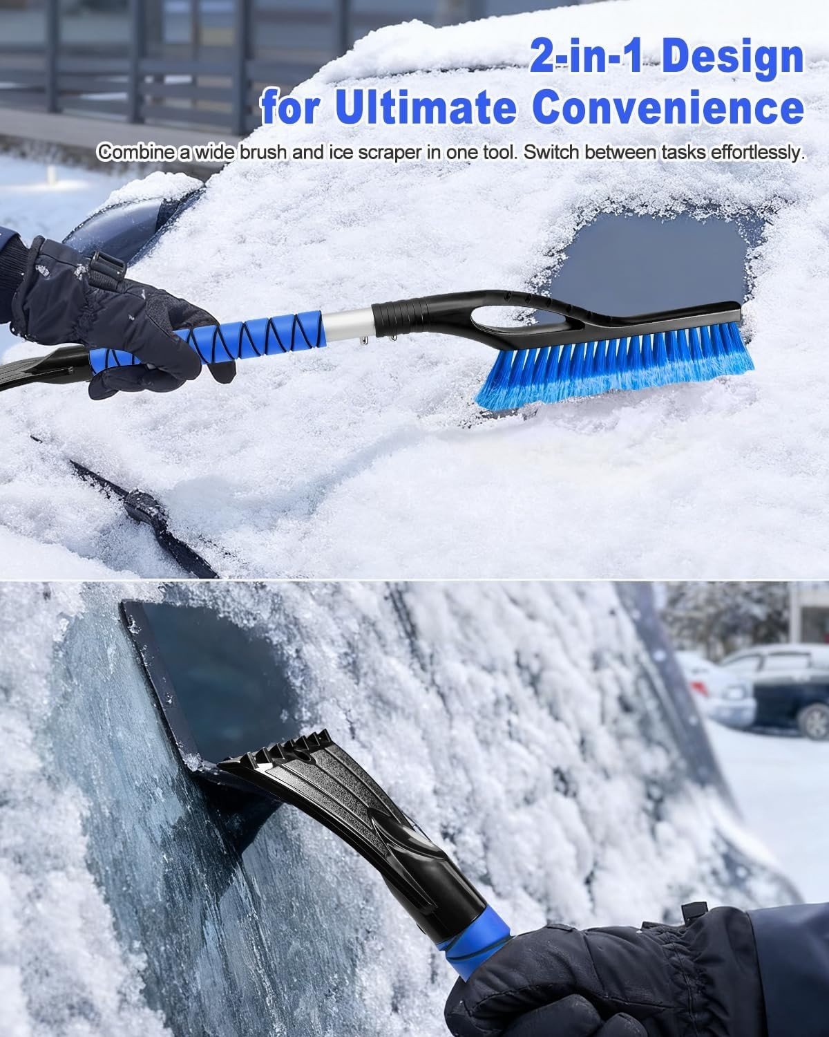 27-Inch Extendable Snow Brush & Ice Scraper for Car Windshield