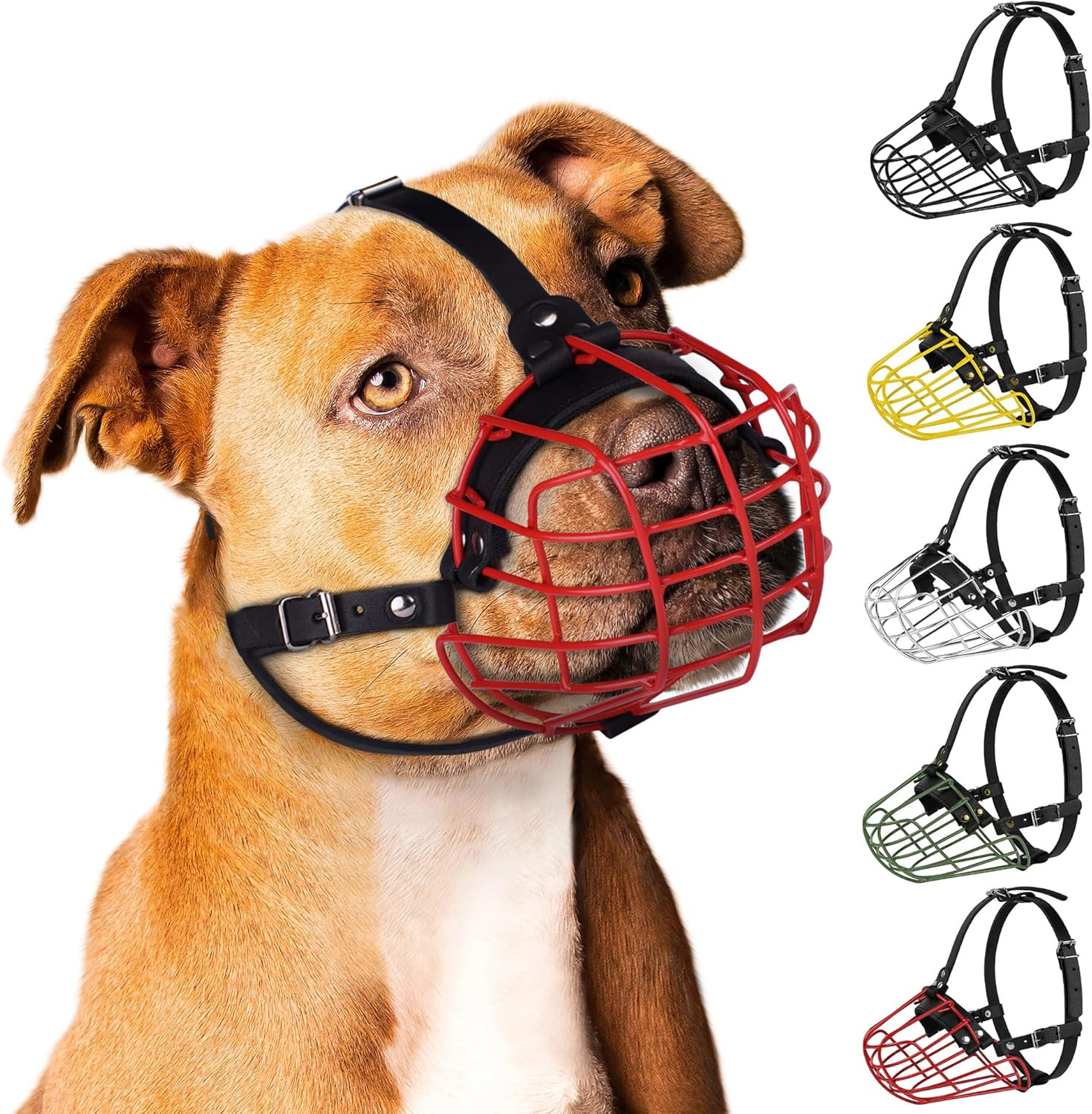 Pitbull Dog Muzzle Metal Mask Amstaff Secure Wire Basket Adjustable Durable Leat
