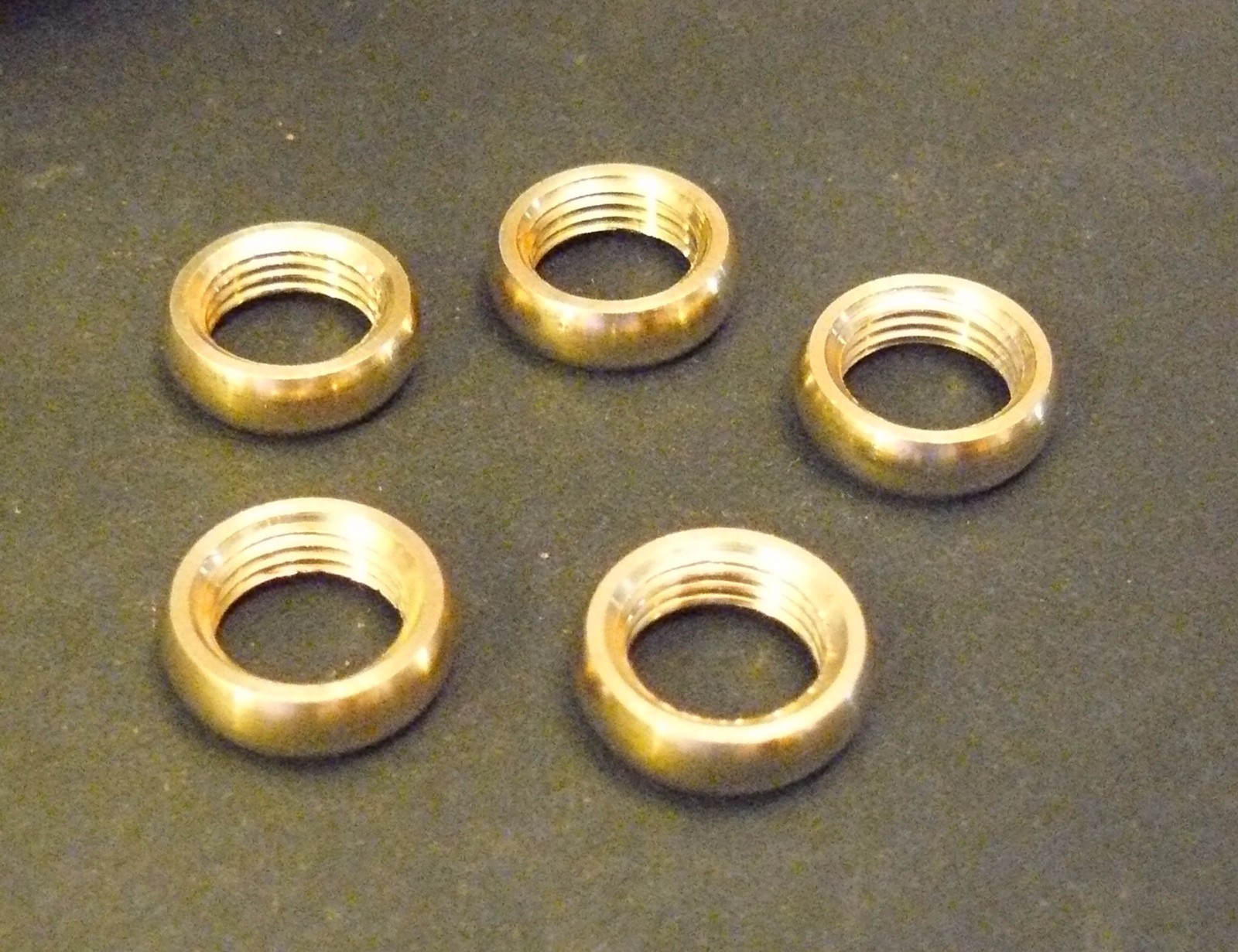 5 Brass Round Locknuts 9/16" OD X 1/8" IPS (3/8" Dia. threads) Lamp Parts (NR1)