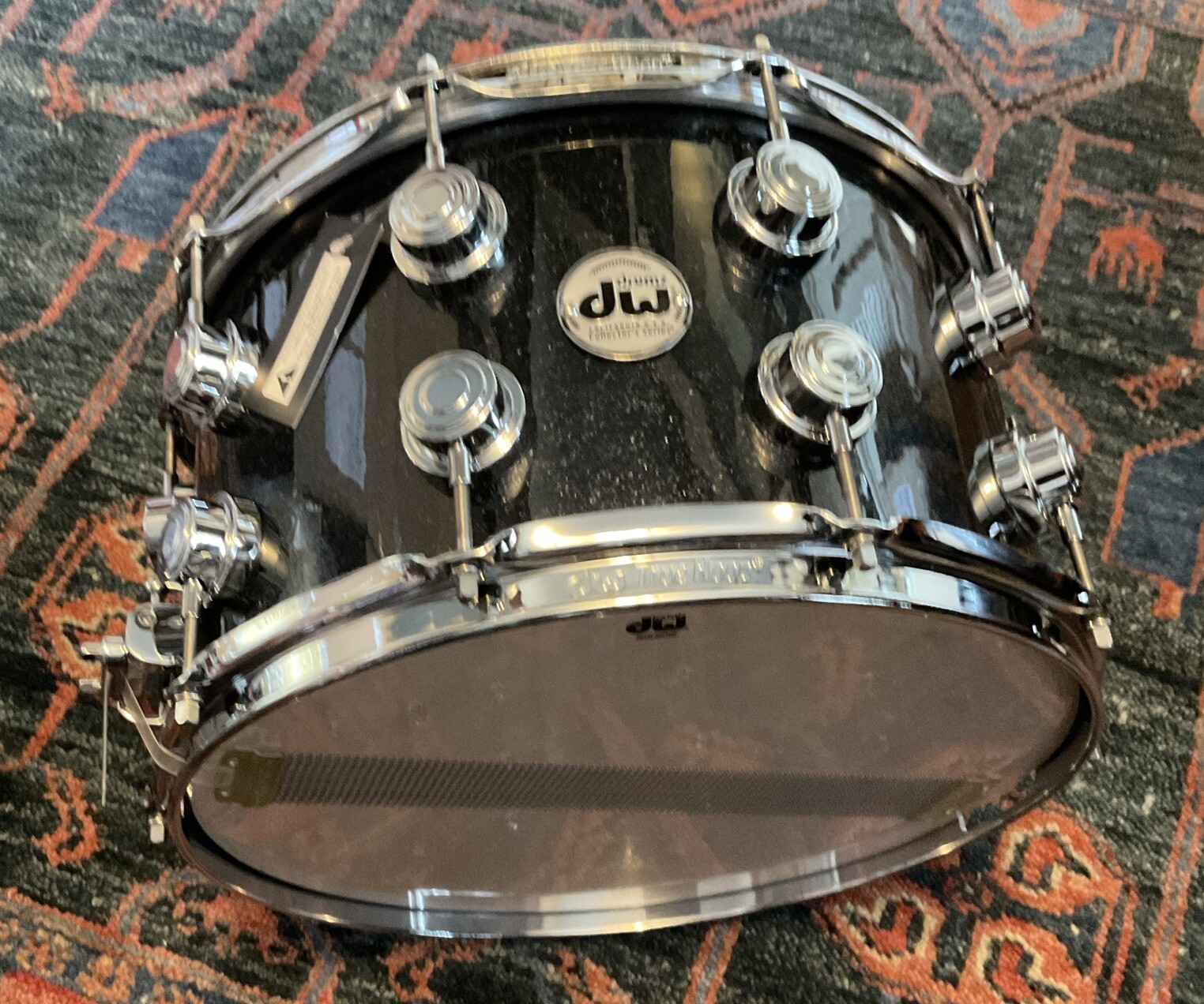 DW Collector’s Series 8x14” Oak Shell Gun Metal Sparkle Glass W/Chrome HW
