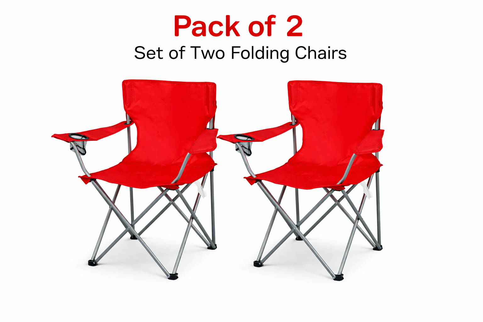 Ozark Trail Basic Folding Camp Chair with Cup Holder, Bright Red , Adult 2 count