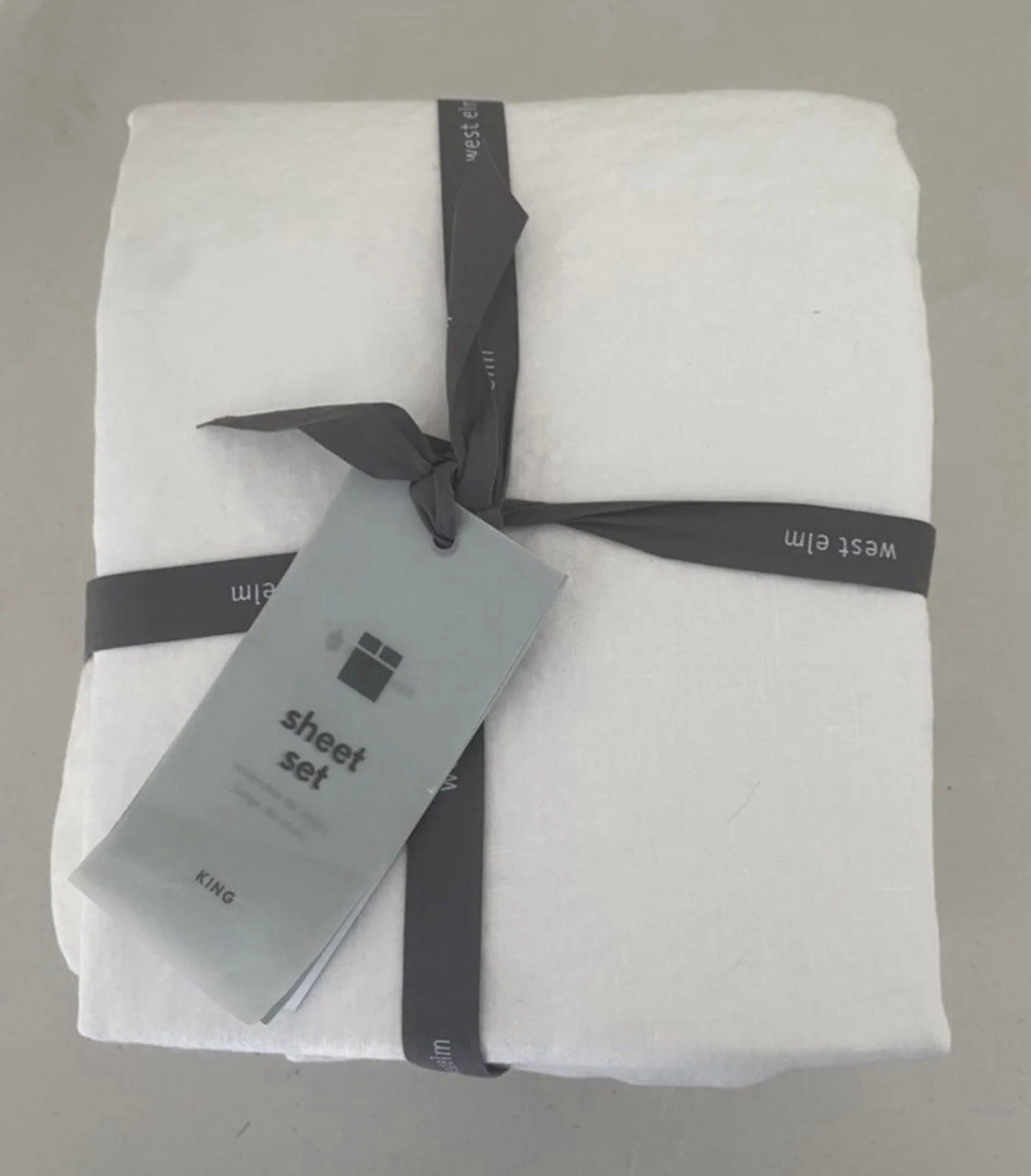New West Elm European Flax Linen King Sheet Set In White Color NWT