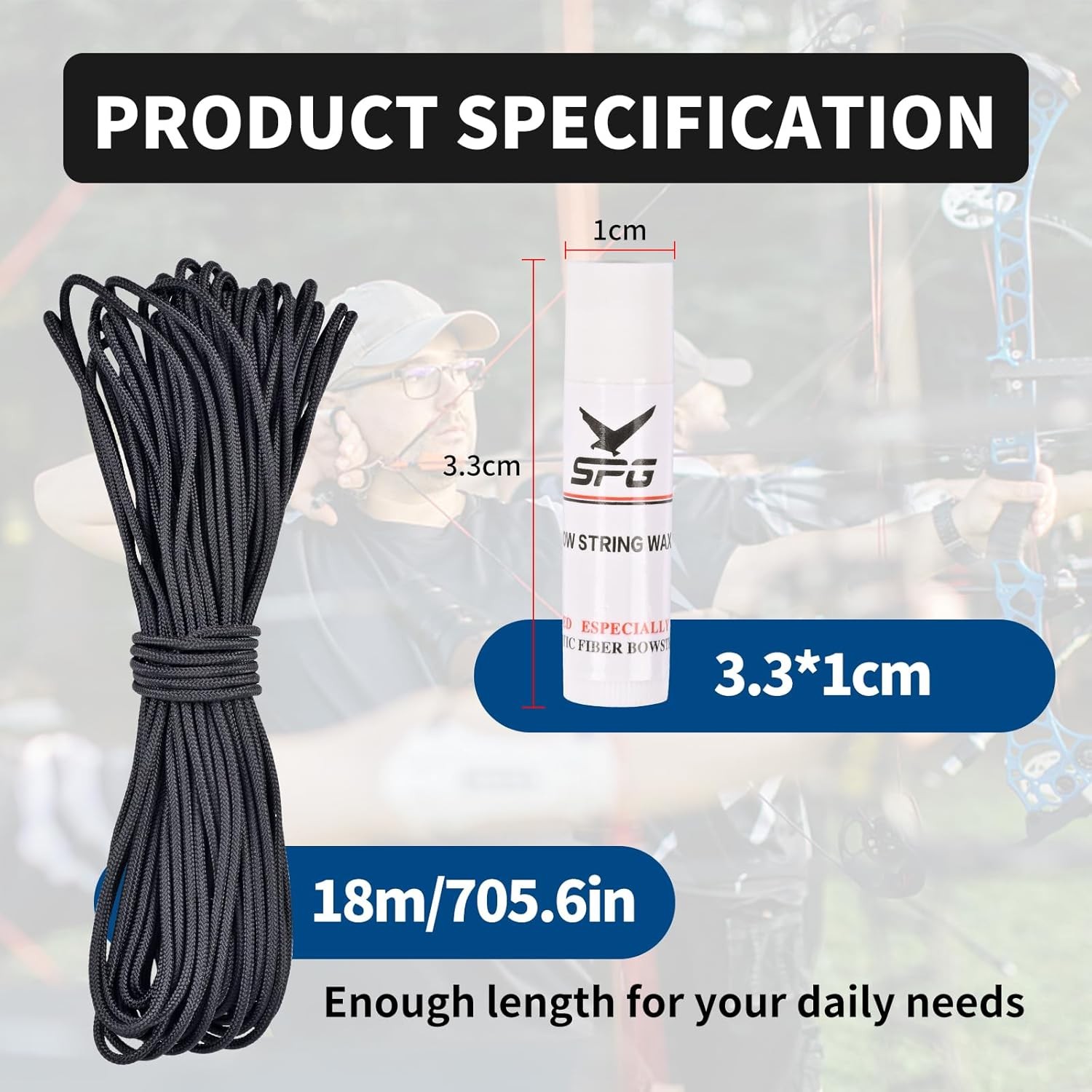 Archery D Loop String 59ft with Wax Durable for Compound Bow Up to 200lbs