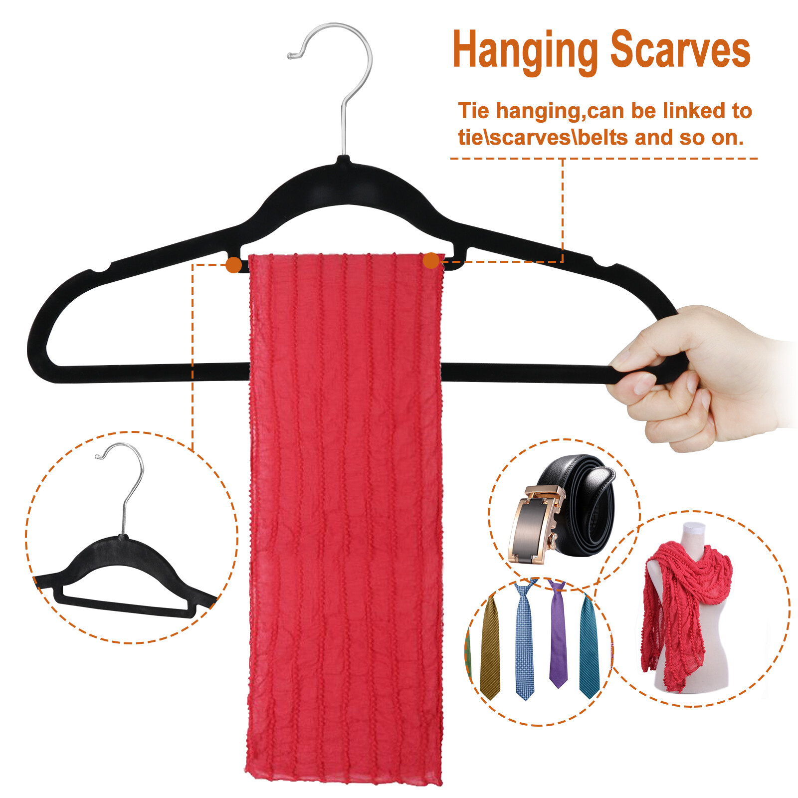 100PCS Velvet Hangers Premium Non-Slip Flocked Clothes Hangers 360° Swivel Hook