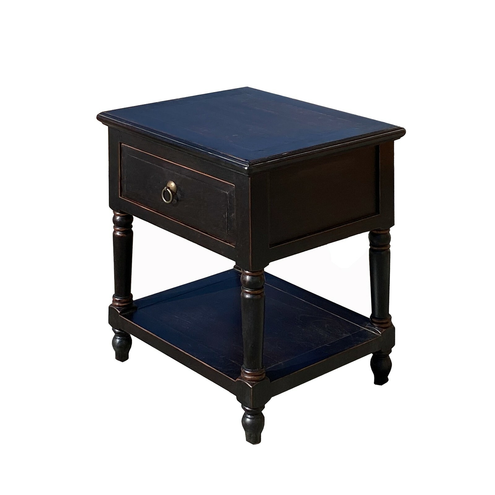 Oriental Distressed Black Brown Lacquer Drawer End Table Nightstand cs7249