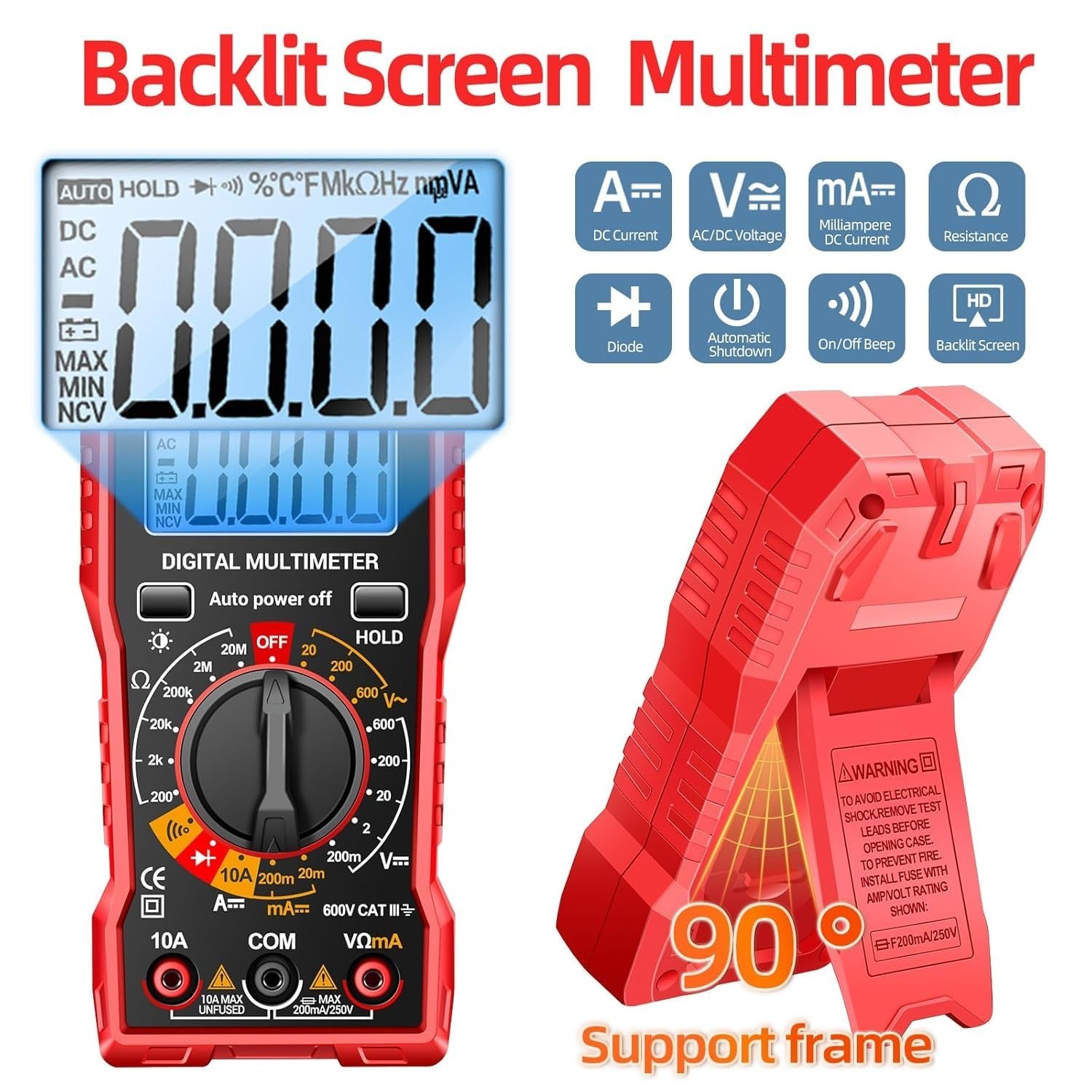 Digital Multimeter Meter Amp Ohm Voltmeter Automotive Battery Test DC AC Current