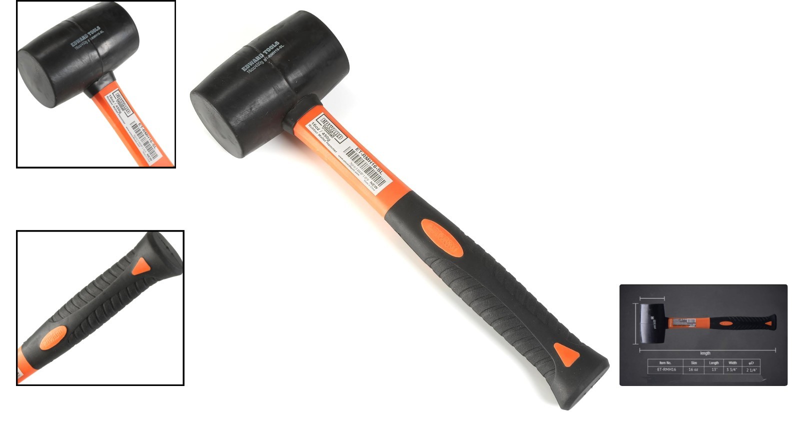 Versatile 16 oz Rubber Mallet with Shock Absorbing Handle - For Soft Blow Tasks