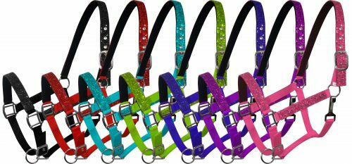 Fancy BLING! Nylon Horse Halter with Glitter + Sparkle overlay Horse or Cob size