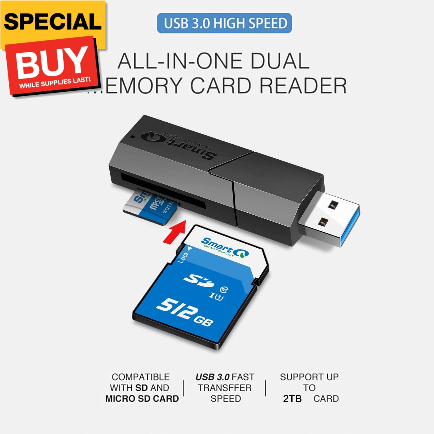 C307 USB 3.0 Portable Card Reader for SD, SDHC, SDXC, Microsd, Microsdhc, Micros