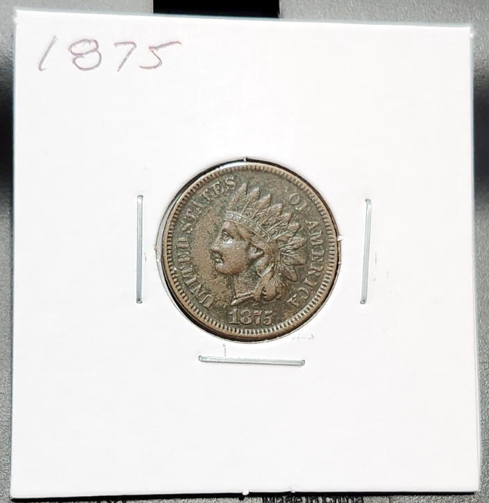 1875 Indian Head Cent - High Grade - Lt Environmental Damage - Full LIB