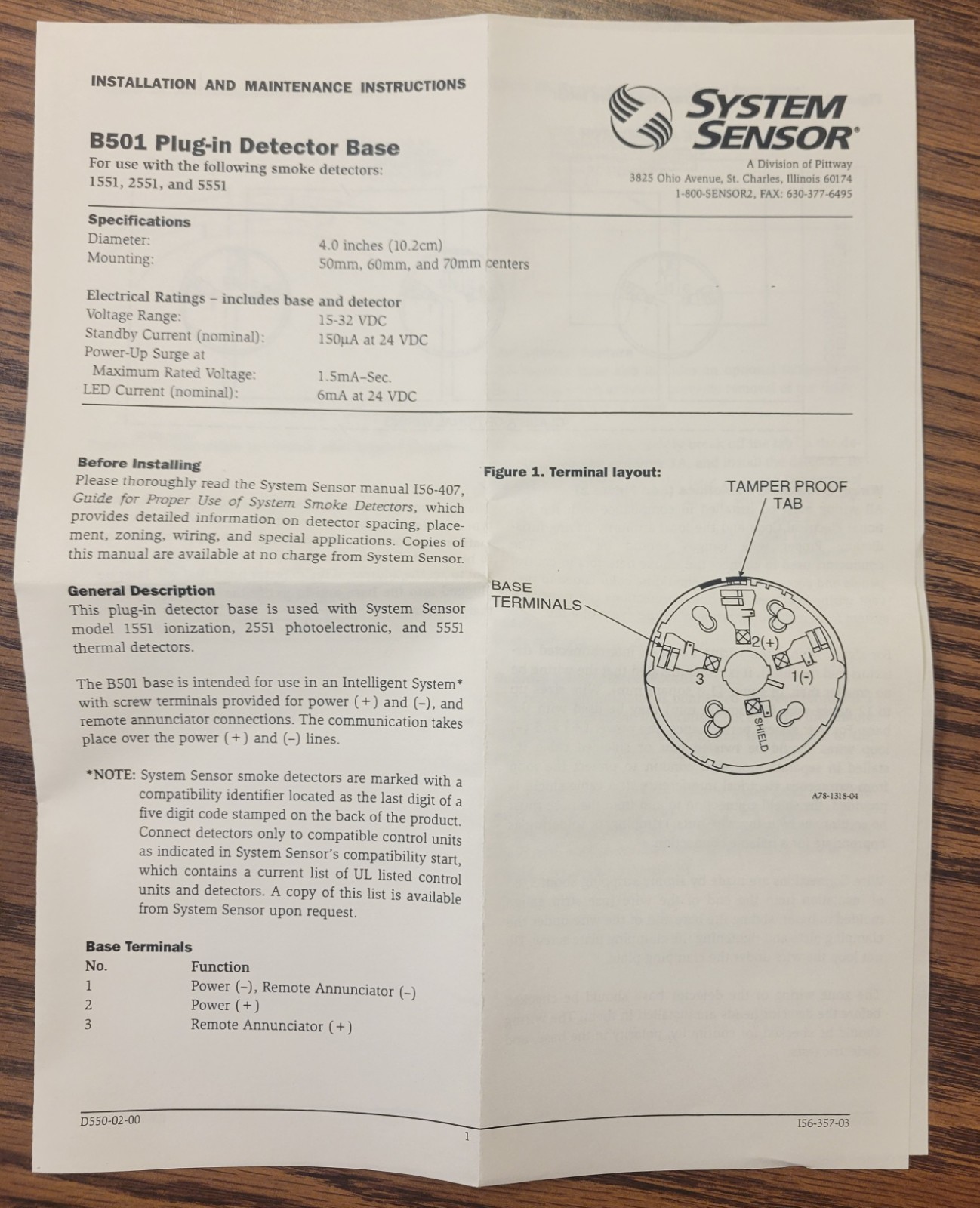 SYSTEM SENSOR B501 - INTELLIGENT DETECTOR BASES WITHOUT FLANGE NEW