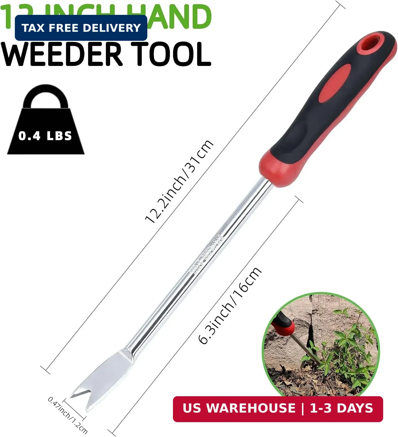 Weed Puller Tool, Dandelion Weeder Puller Tool with Soft Handle, Two-Pronged For