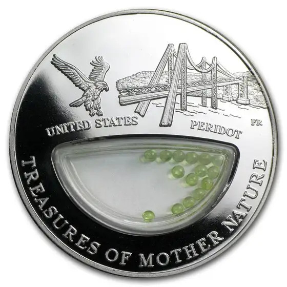 2012 Fiji Silver $1 Treasures of Mother Nature Peridot U.S.