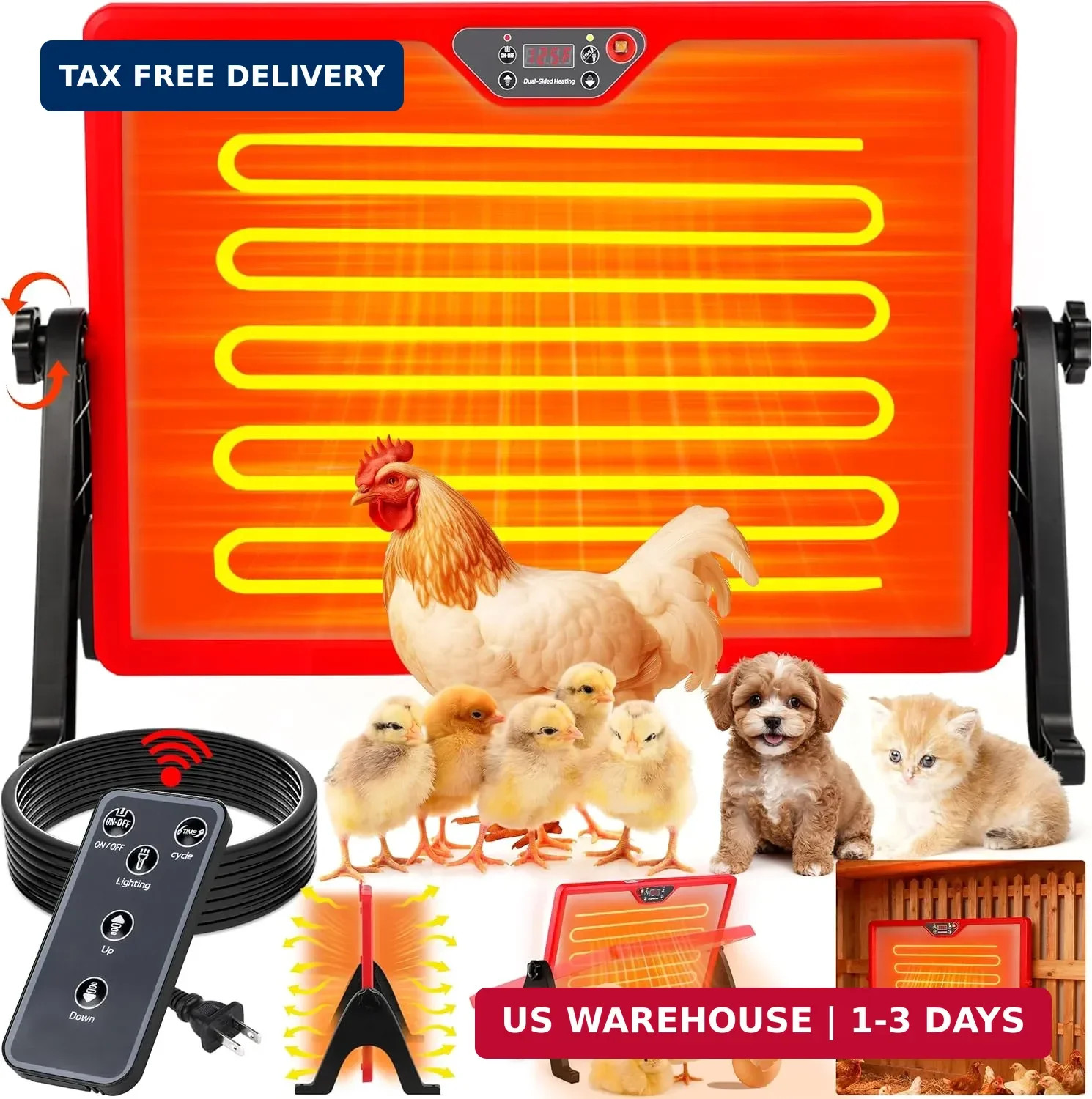Chicken Coop Heater Double-Sided Chick Brooder Plate Timer Thermostat 80W