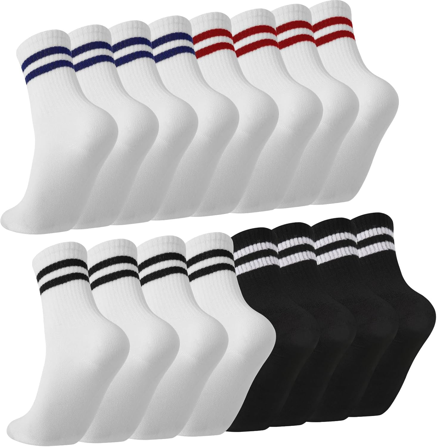 8 Pair Striped Athletic Crew Socks,Moisture-Wicking Running Socks for Men&Women,