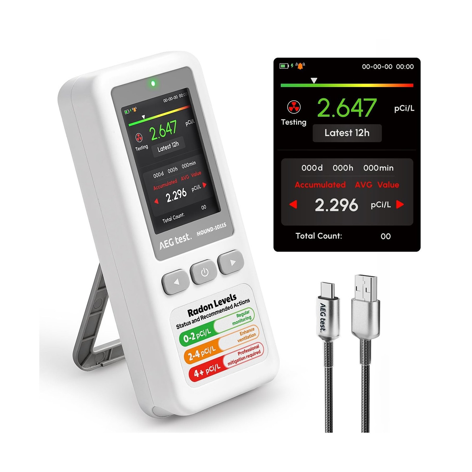HOUND-1011S Portable Radon Detector, High-Accuracy Sensor for Home, Lightweig...