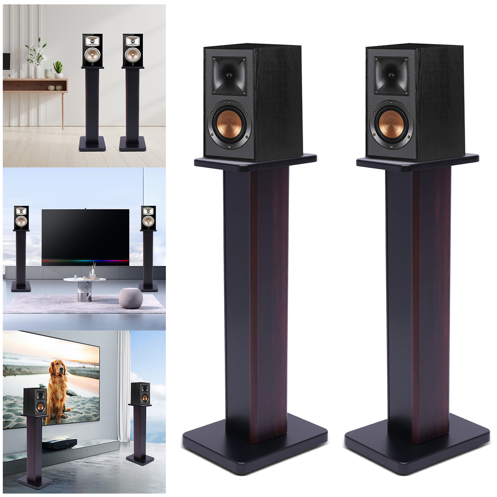 28" 1 Pair Bookshelf Speaker Stands Surround Sound Home Theater Black Walnut PVC