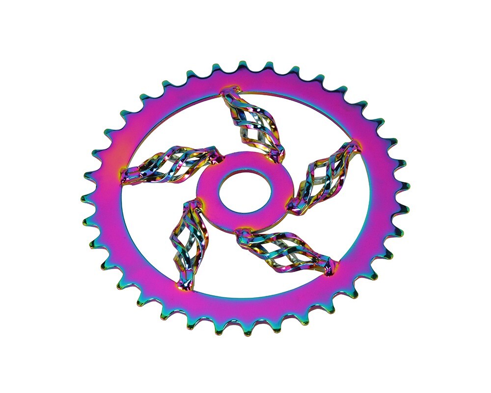 Bike Lowrider Cage Twisted Steel Chainring 1/2 X 1/8 36t Oil Slick.
