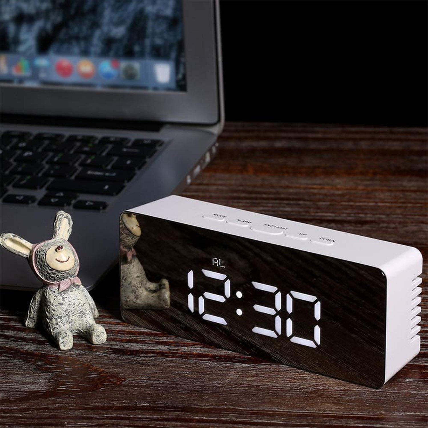 ThreeH LED Mirror Desk Clock with Snooze Function Temperature Display Digital...