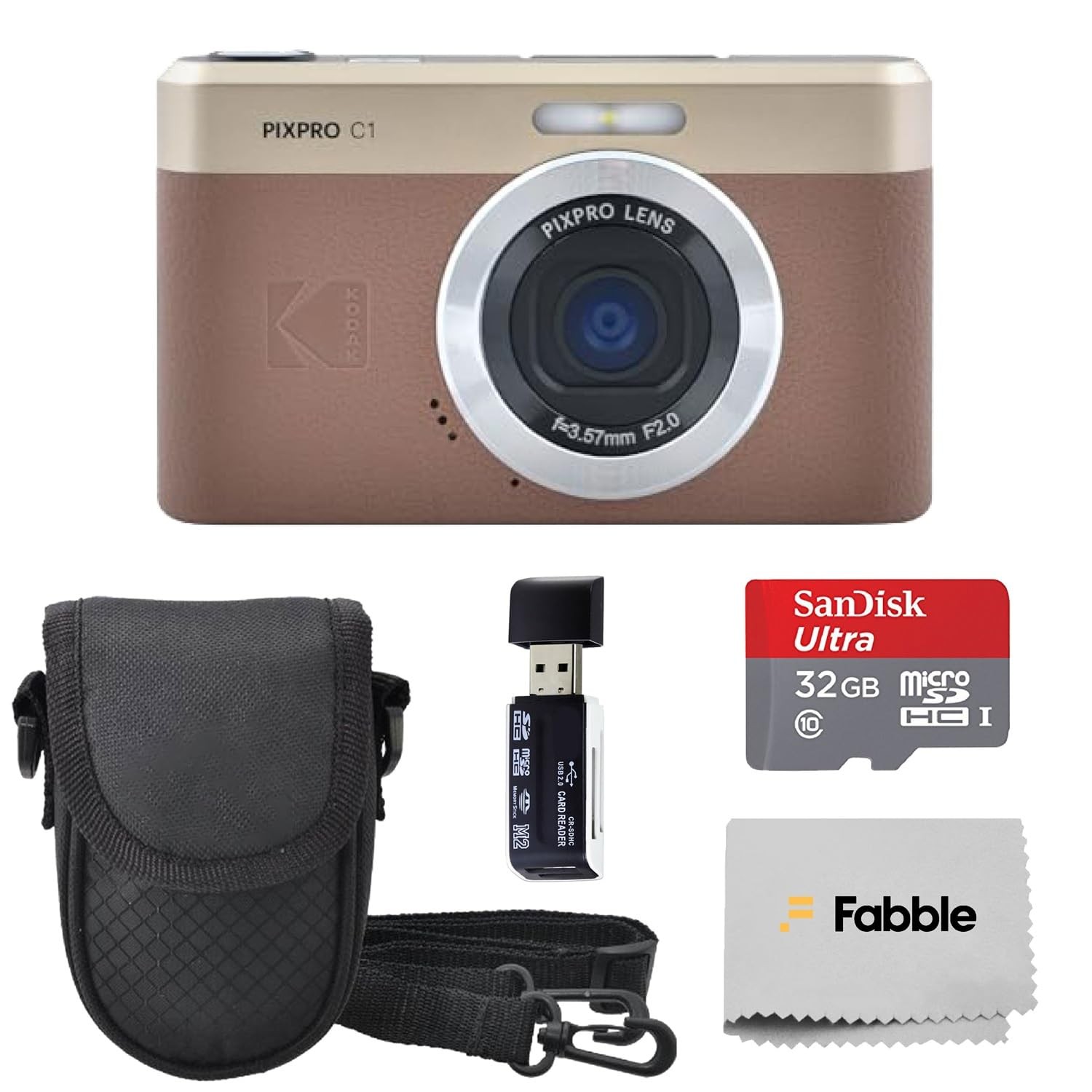Kodak PIXPRO C1 Compact Digital Camera (Brown) Bundle with 32GB Brown
