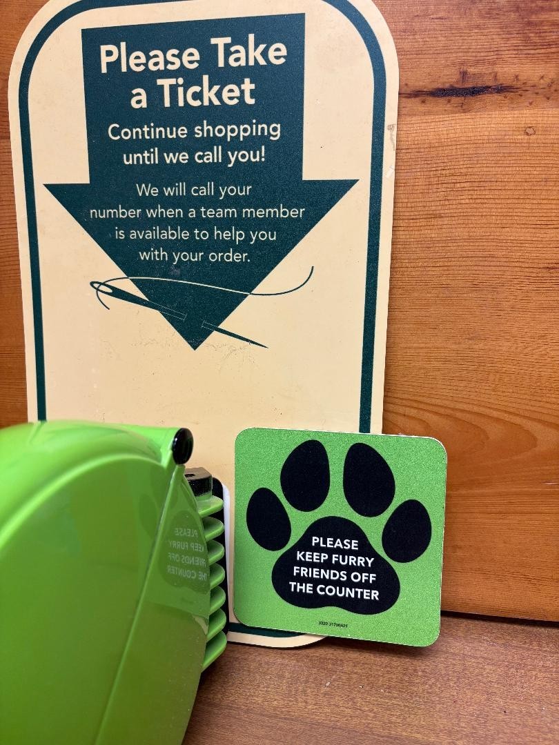 JoAnn Fabric Turn-O-Matic Take  Number Ticket Dispenser + 3 Rolls & Pet Sign