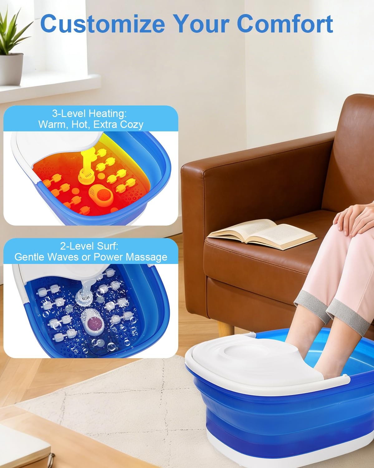 Collapsible Foot Spa Bath with Heat, Remote Control & 16 Massage Rollers, Fas...