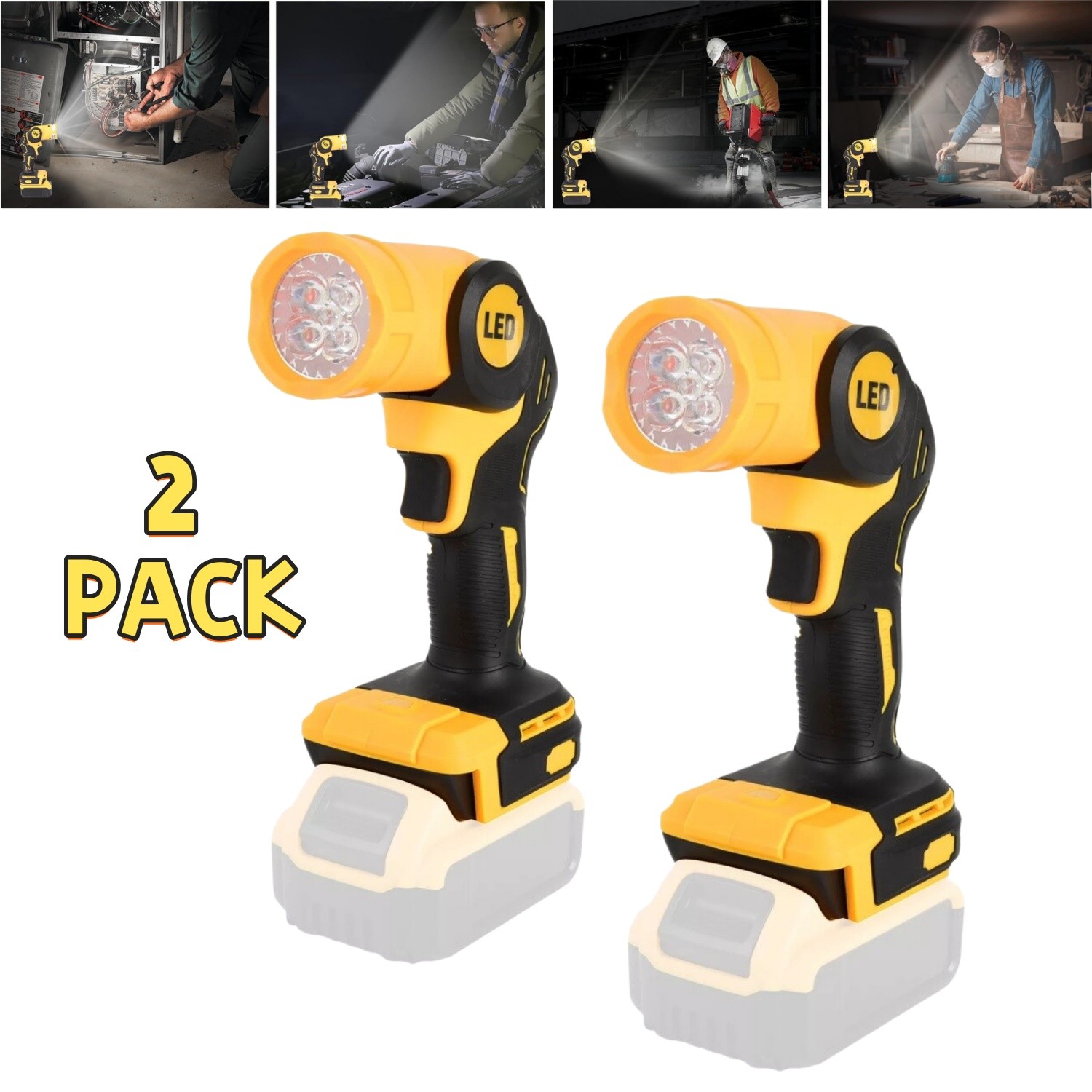 2×For DeWALT LED 20V 20Volt MAX Cordless LED Pivoting Work Light Flashlight TOOL