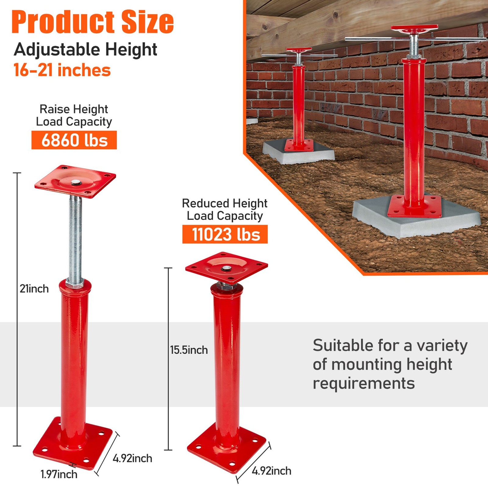 Universal Adjustable House Jacks for Leveling Crawlspace Cellar Ceiling 4Piece