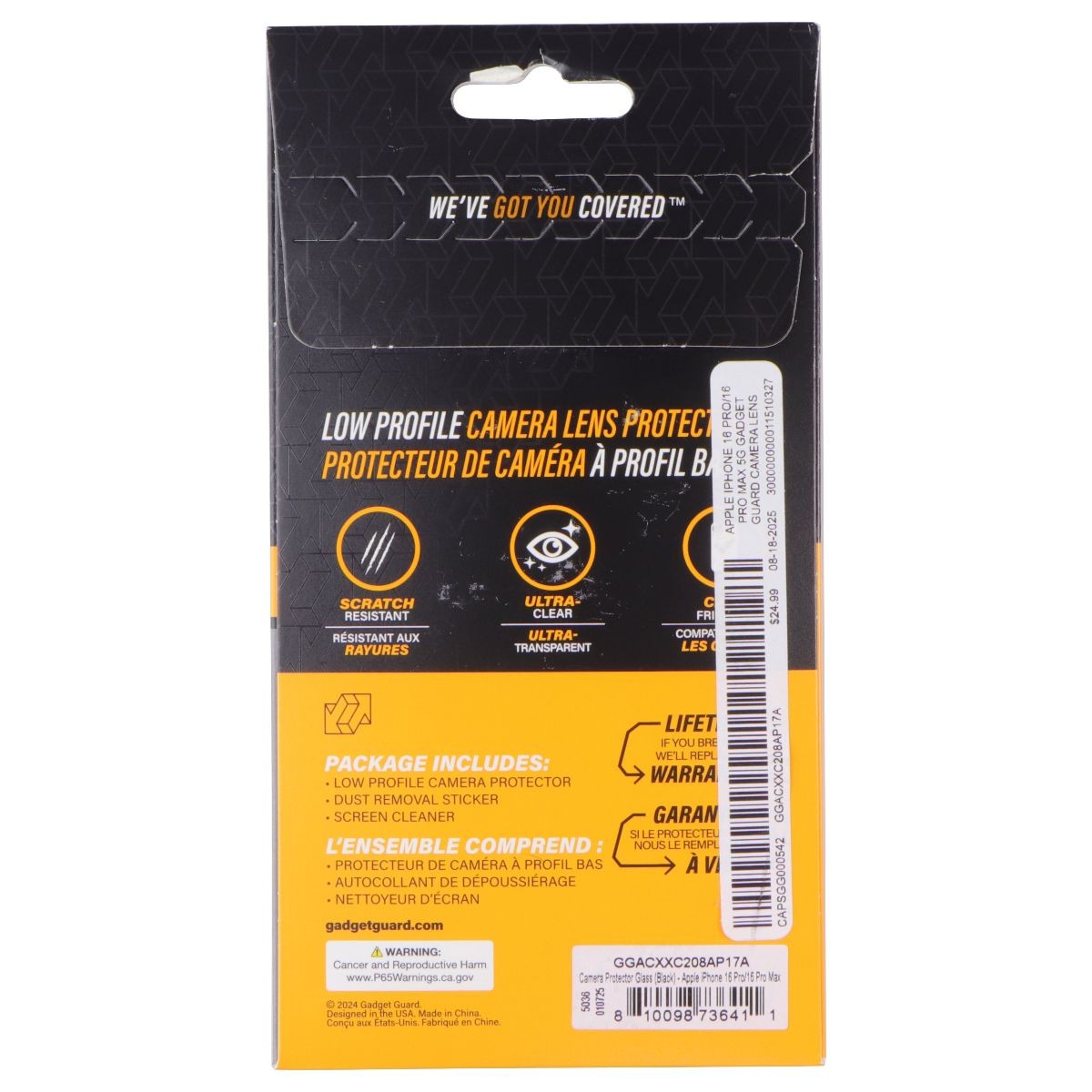 Gadget Guard Glass Camera Protector for Apple iPhone 16 Pro / 16 Pro Max - Black