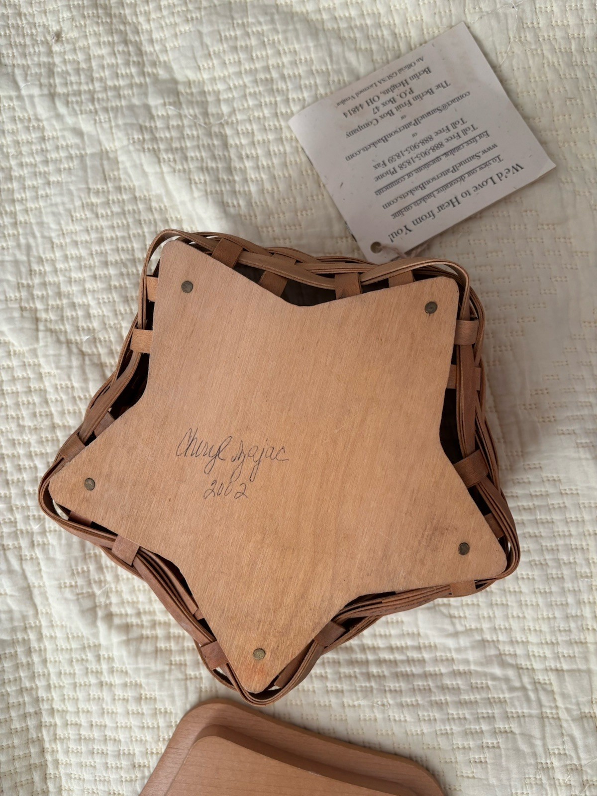 Grange Commemorative Wood Covered Star Shaped Basket (signed & dated)