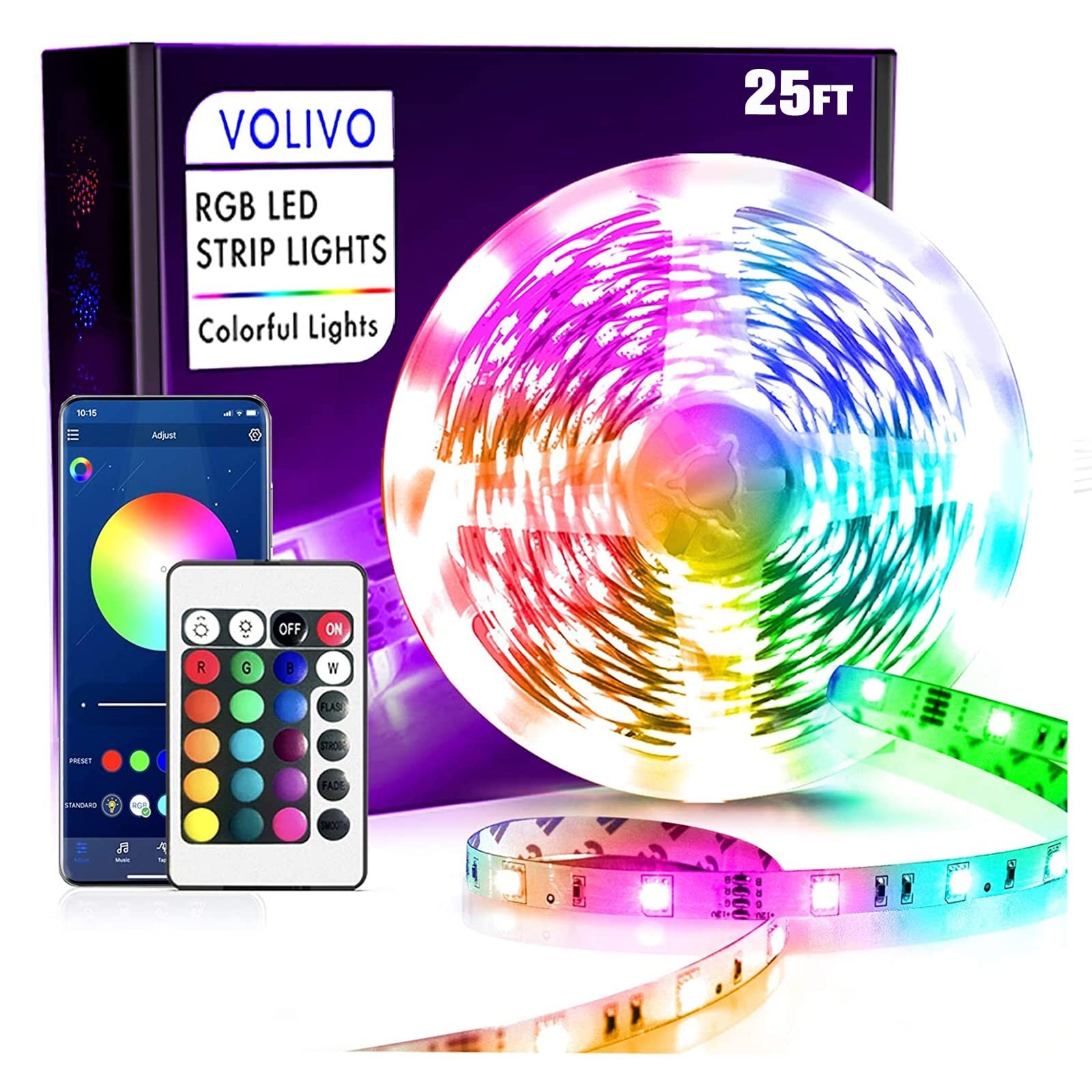 LED Strip Lights 25 FT, App Controlled Bluetooth Led Light Strips Sync with M...
