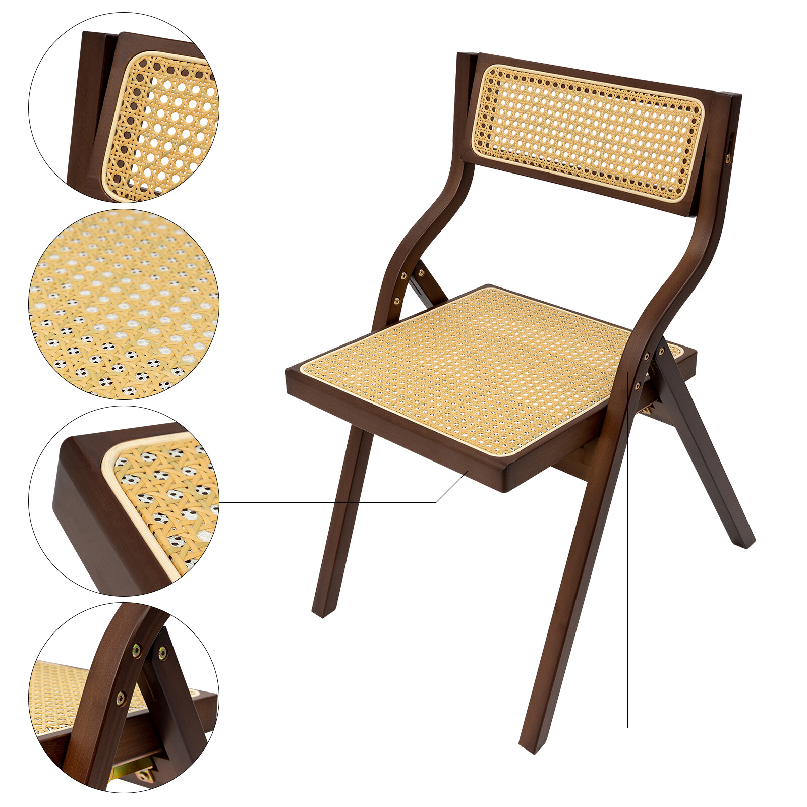 Dining Chair, Rattan Armchair for Living Room Bedroom Reataurant, Folding Chair