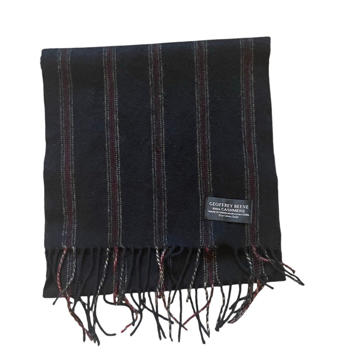 Geoffery Beene Cashmere Scarf Black with red strip Classic Mens/Unisex Goth soft